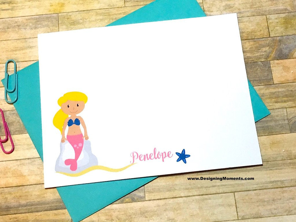 Mermaid Personalized Note Cards - Choose Your Hair Color