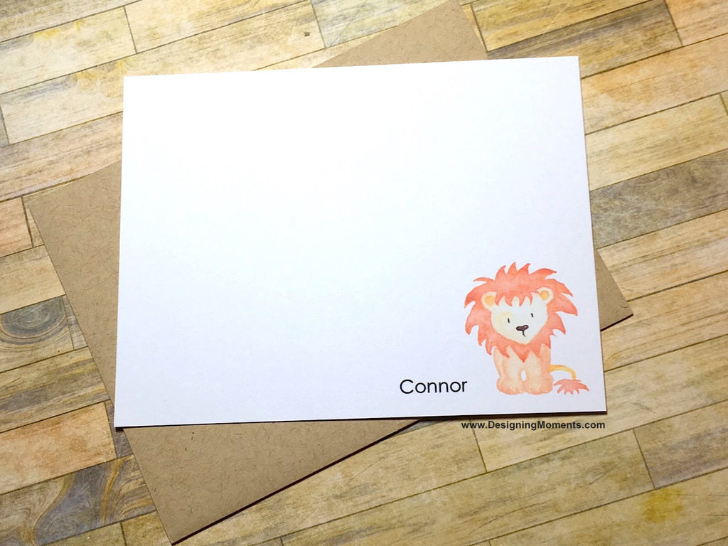 Lion Watercolor Personalized Flat Cards
