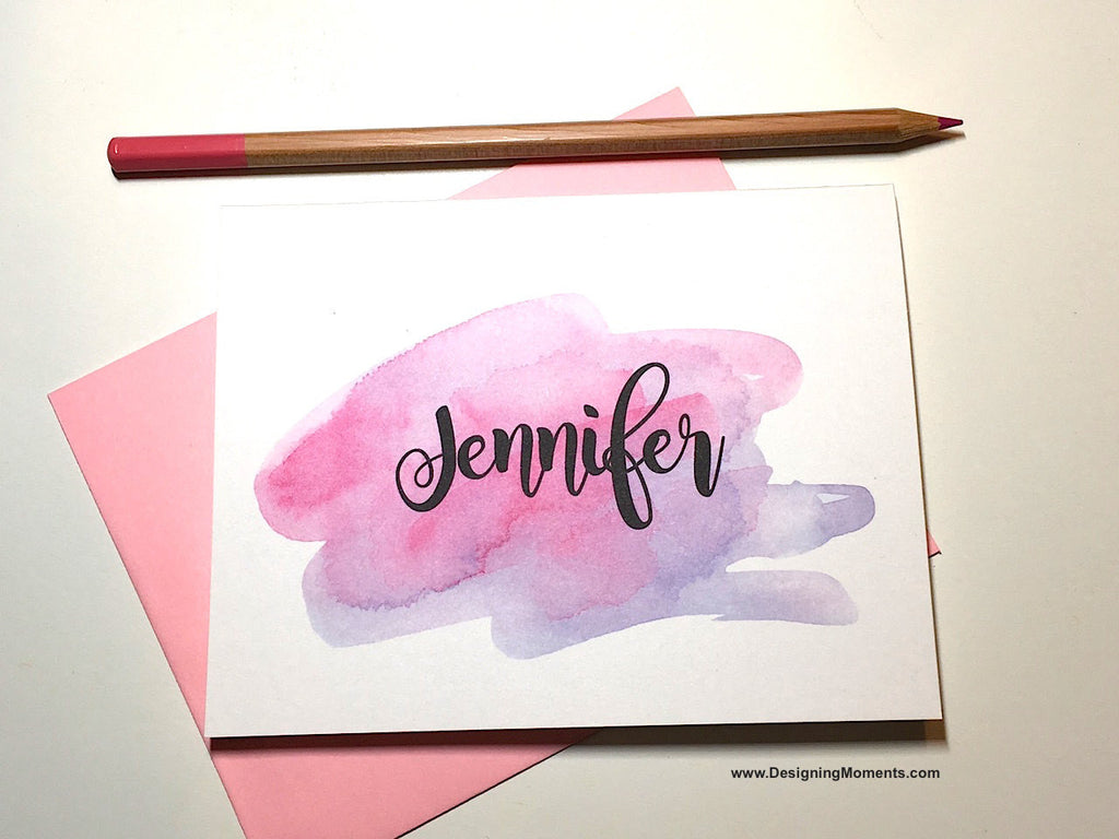 Watercolor Brush Calligraphy Personalized Note Cards