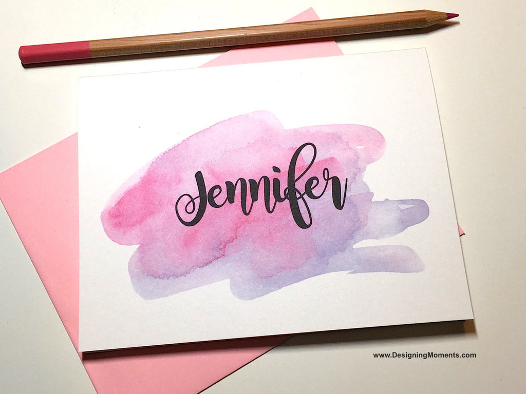 Watercolor Brush Calligraphy Personalized Note Cards