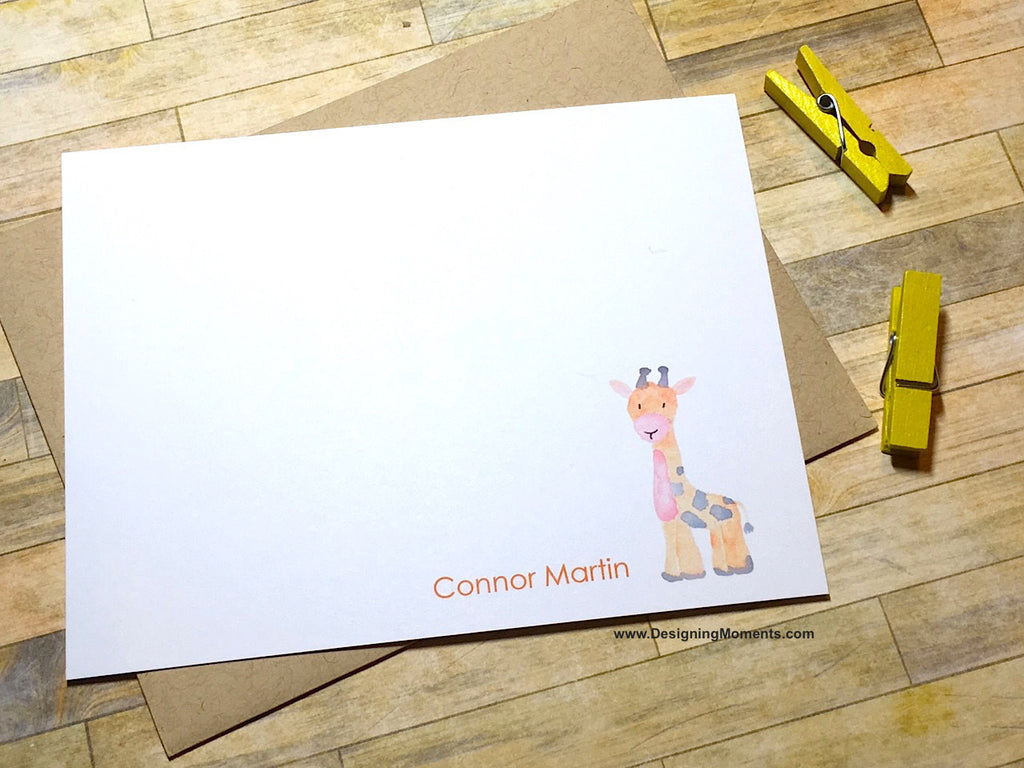 Giraffe Watercolor Personalized Flat Cards
