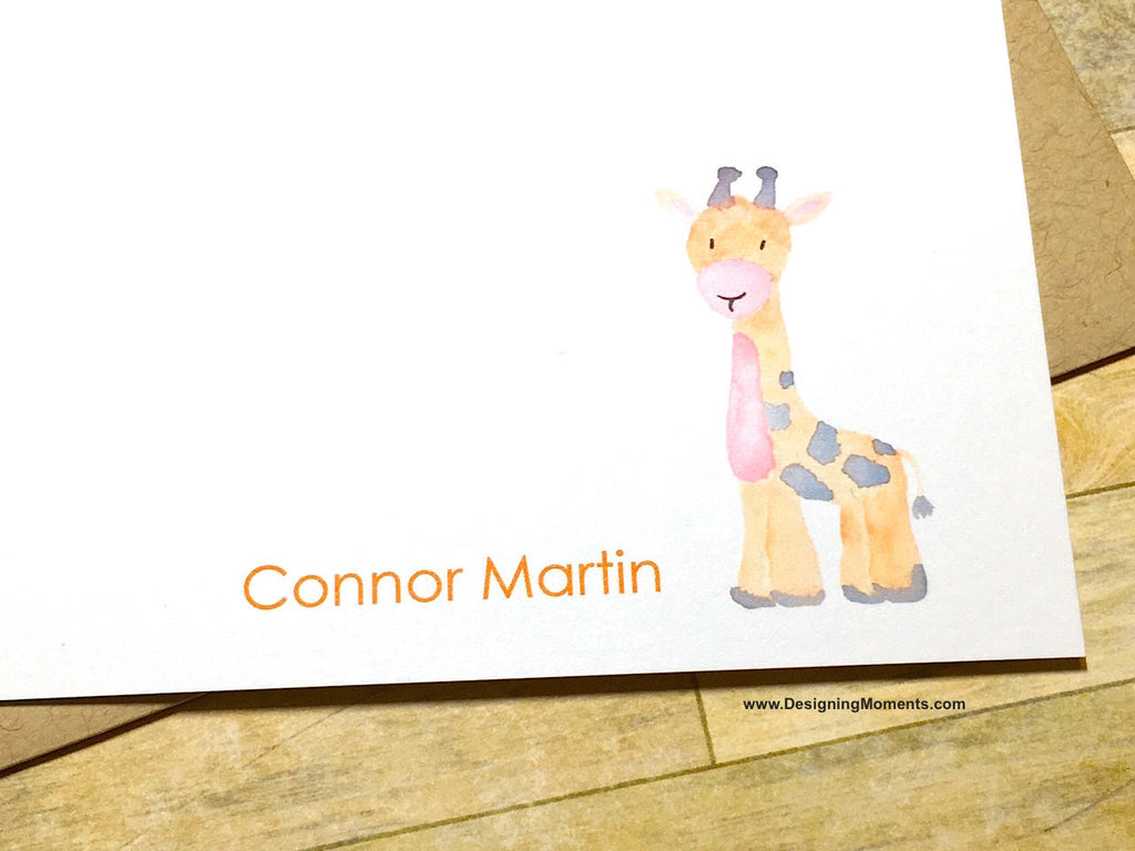 Giraffe Watercolor Personalized Flat Cards