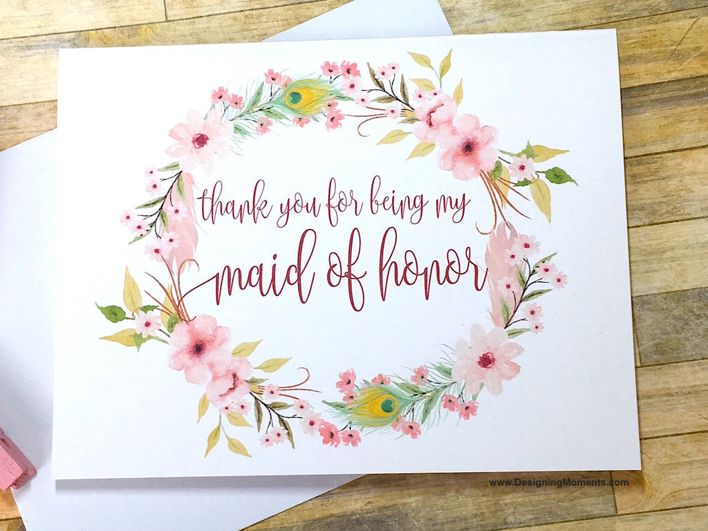 Boho Thank You for Being My Maid of Honor Card