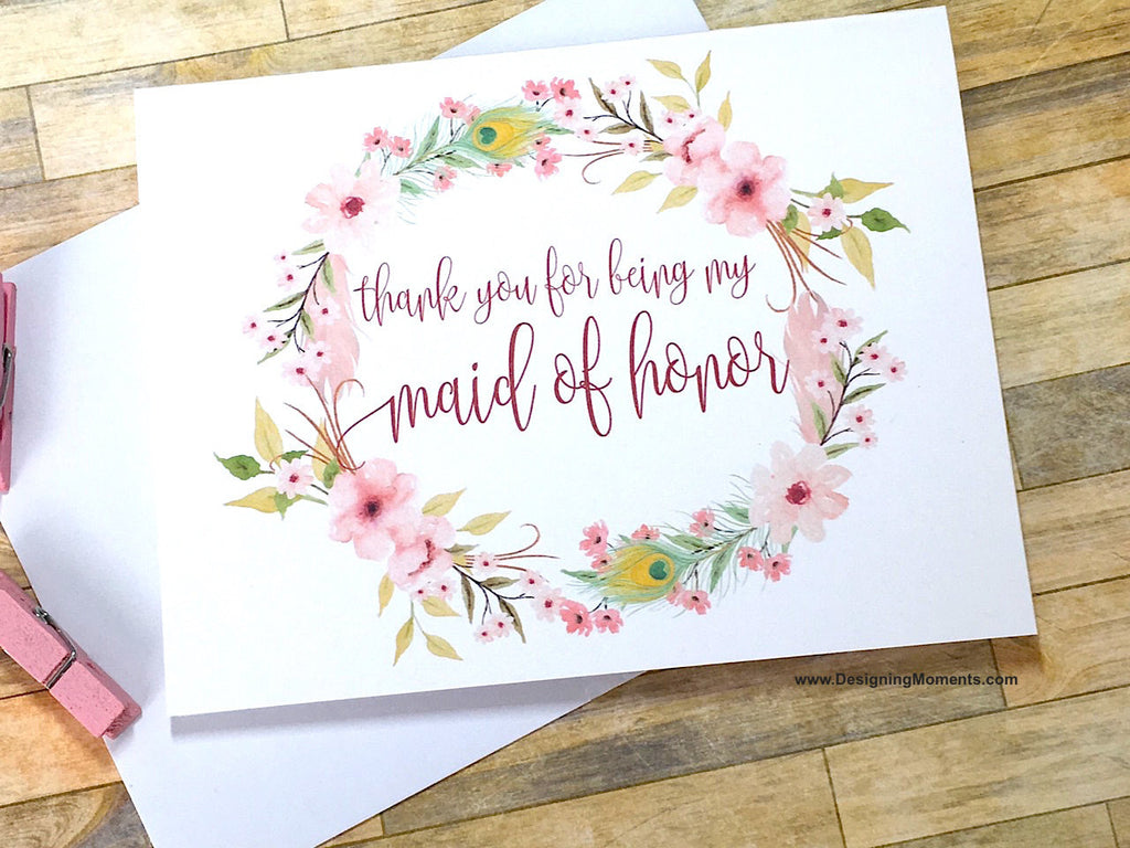 Boho Thank You for Being My Maid of Honor Card