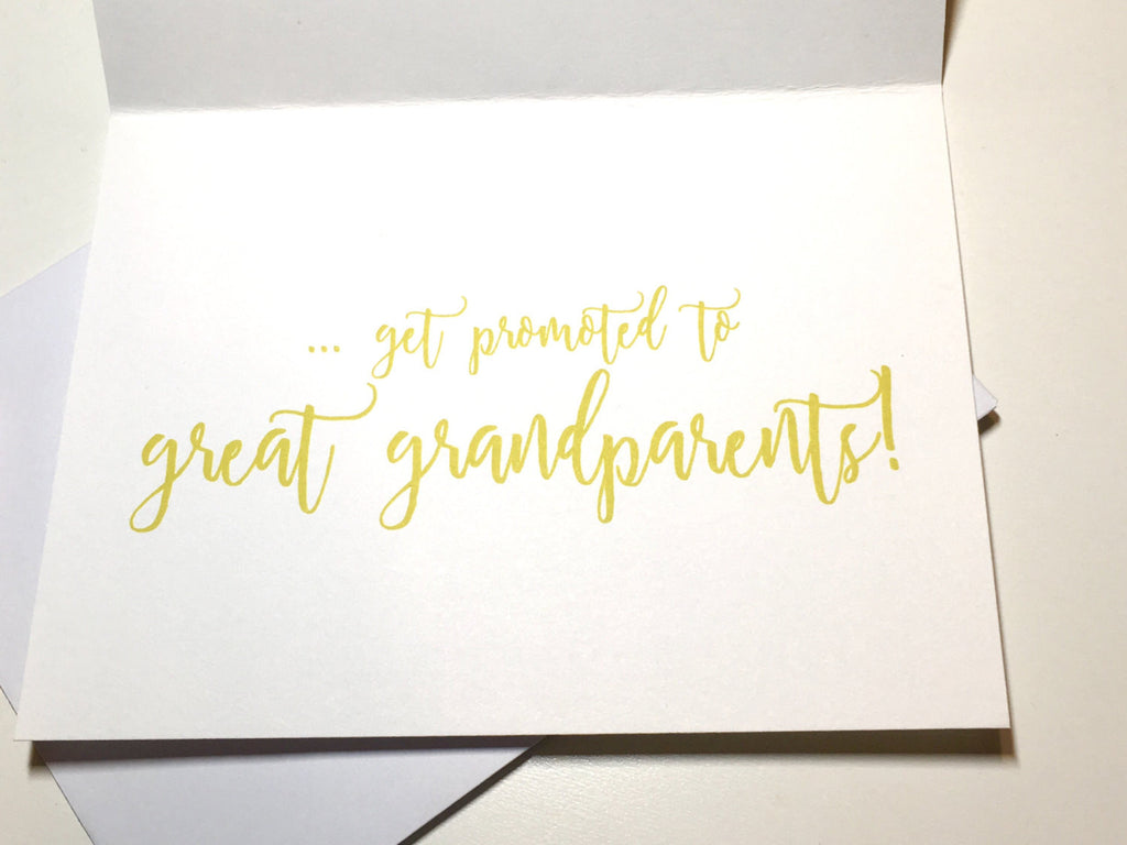 Grandparents Get Promoted to Great Grandparents Card Gold and Pink