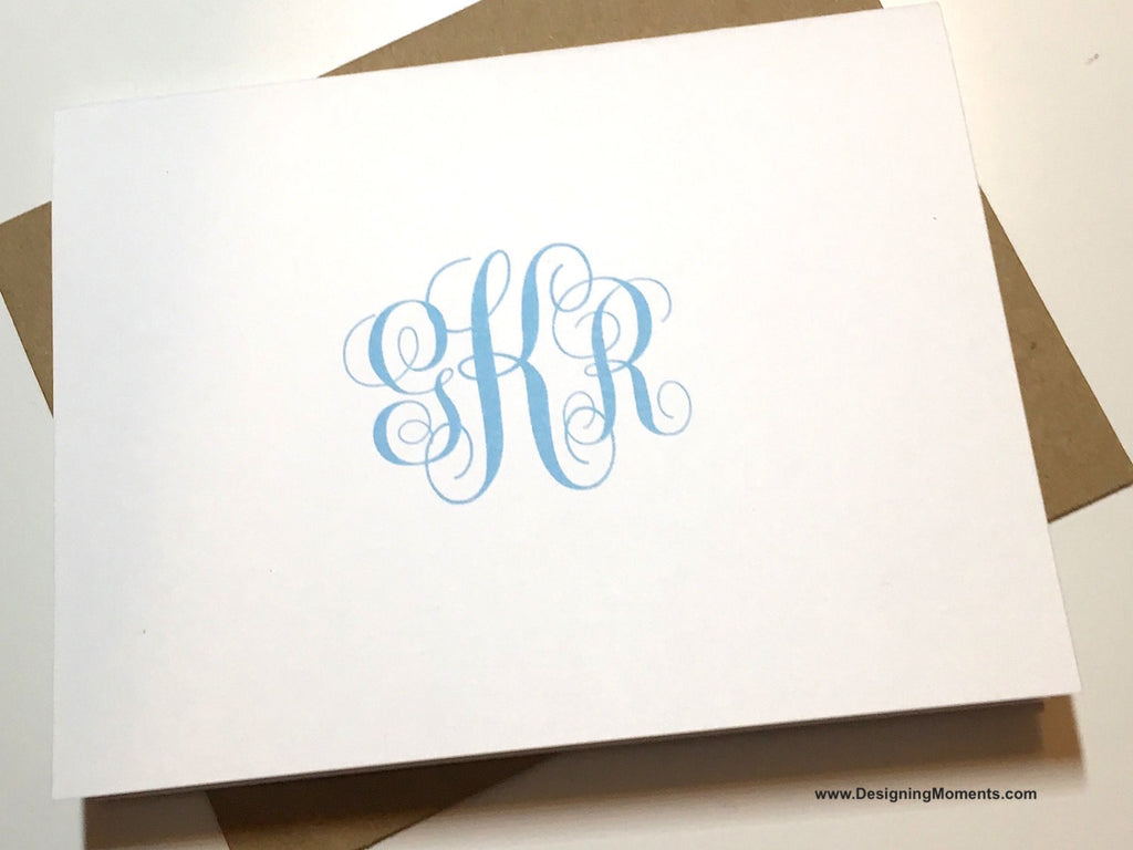Baby Blue Monogram Flat Cards