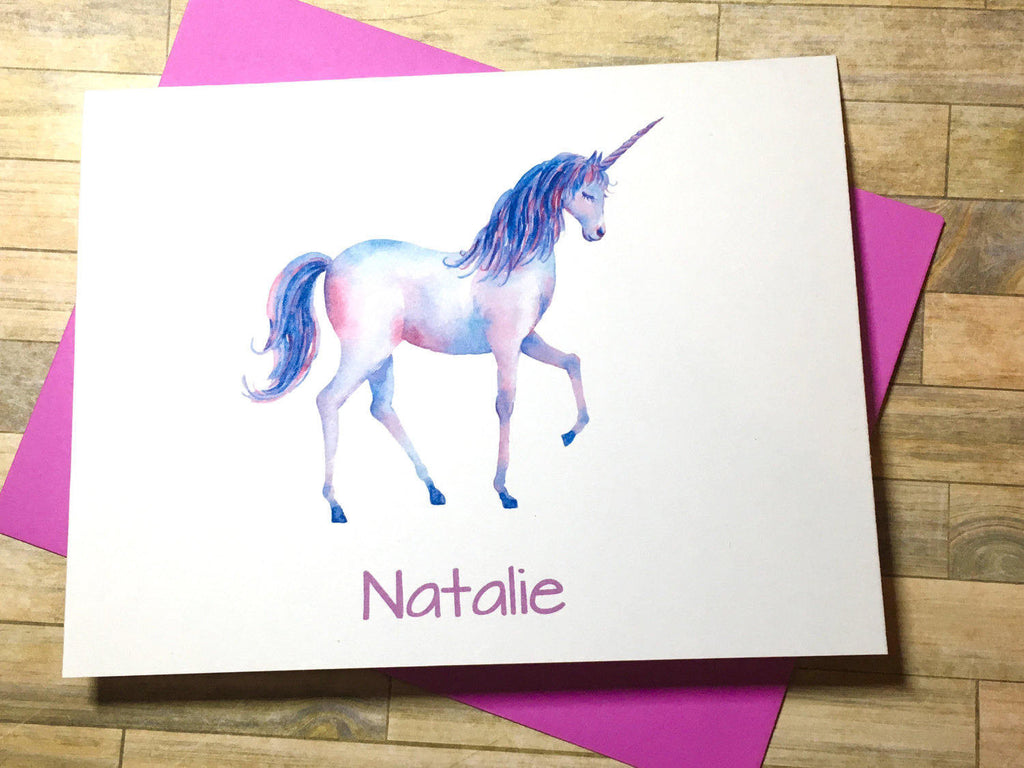 Personalized Unicorn Note Cards