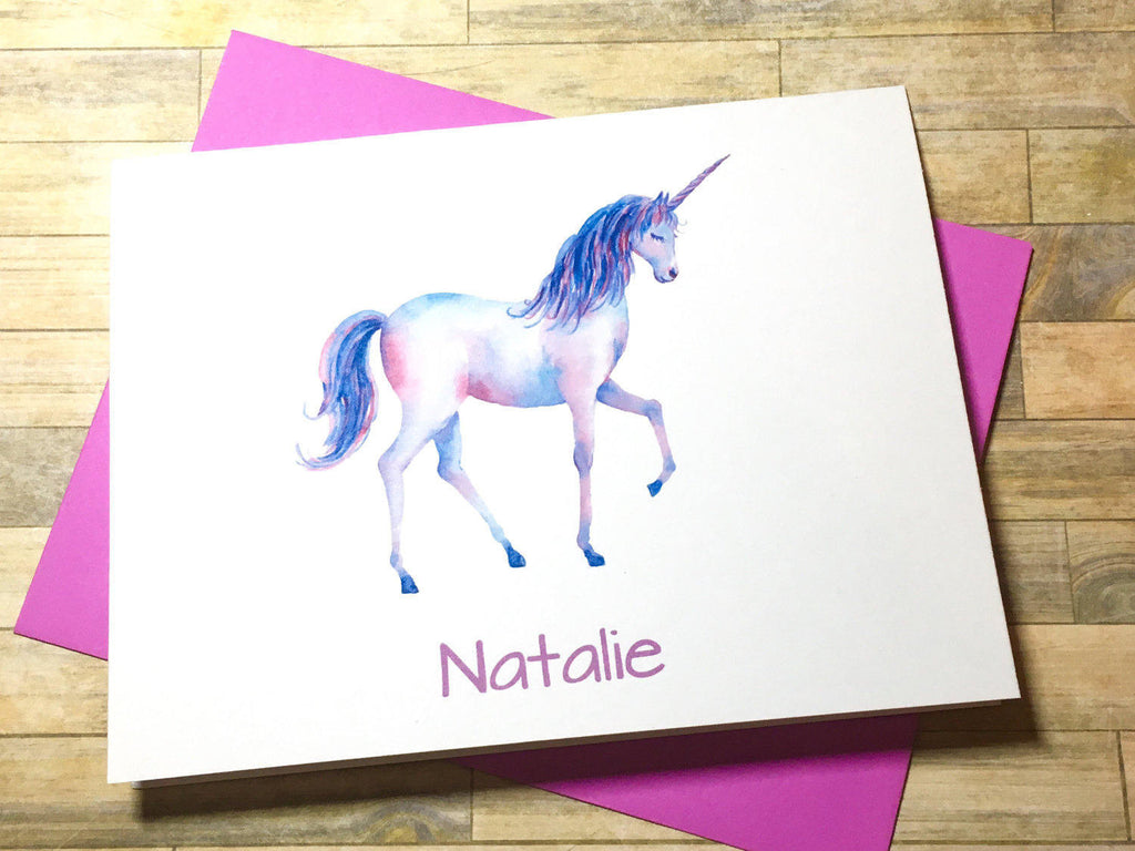 Personalized Unicorn Note Cards