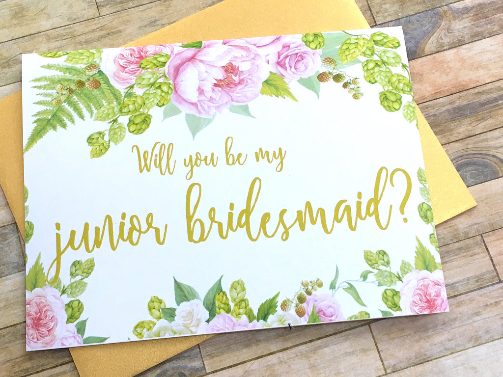 Gold and Pink Junior Bridesmaid Proposal Card