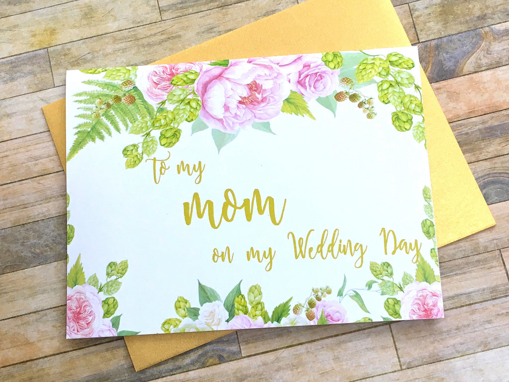 Gold and Pink To My Mom on My Wedding Day Card