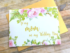 Gold and Pink To My Mom on My Wedding Day Card