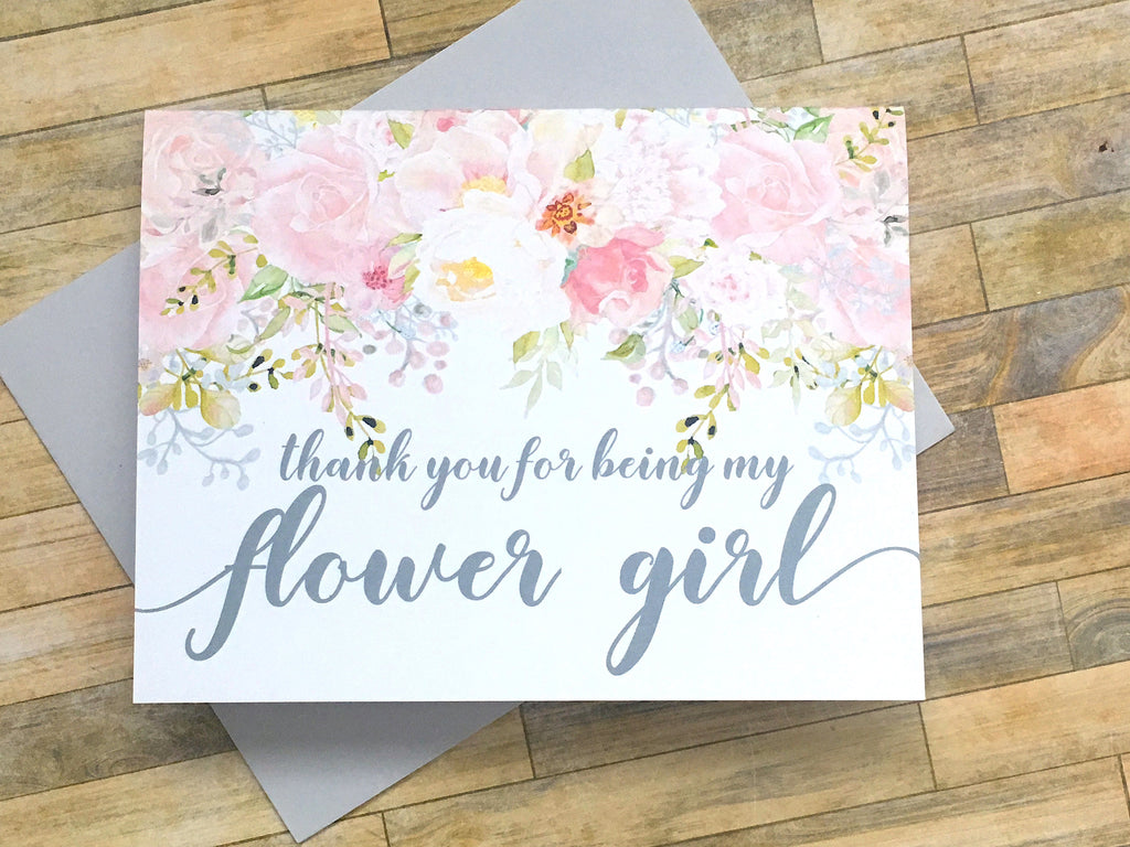 Pink and Grety Thank You for Being My Flower Girl Card