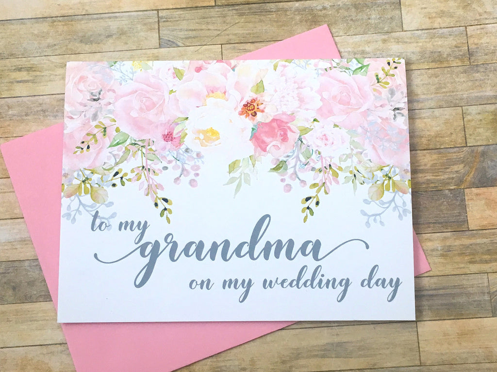 To My Grandma / Grandpa on My Wedding Day Card Pink and Grey