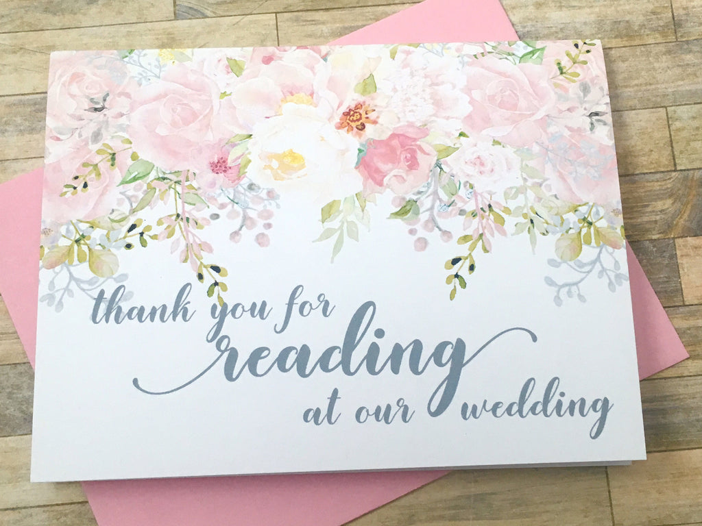 Wedding Reader Thank You Card Pink and Grey