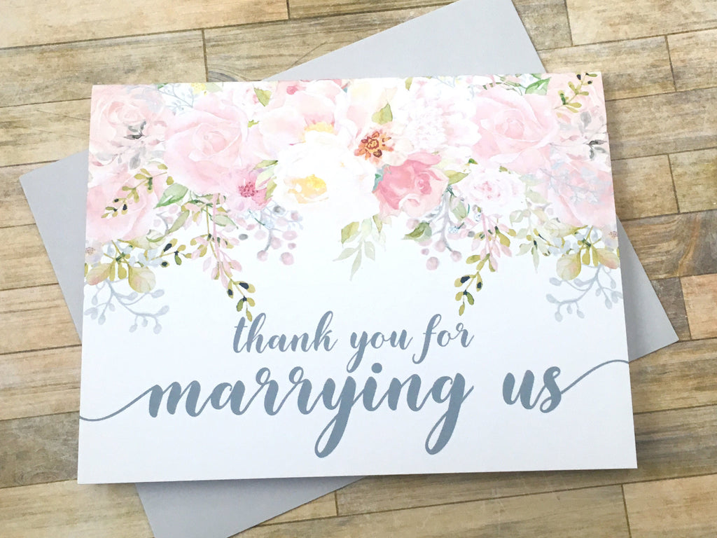 Officiant Thank You Card Pink and Grey