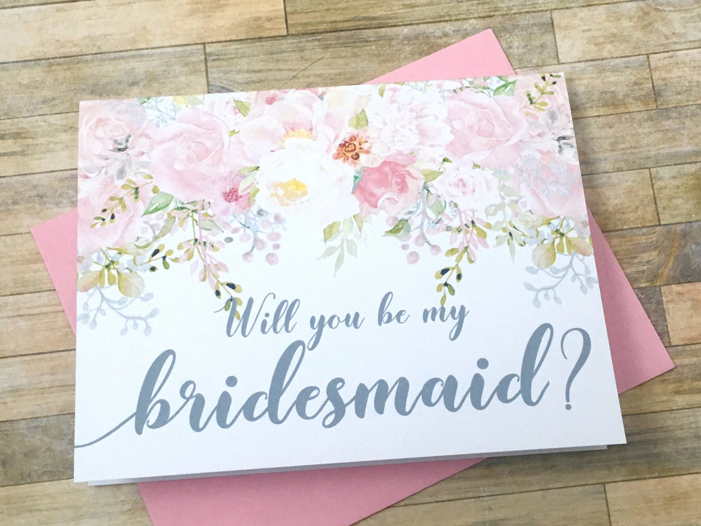 Grey and Pink Bridesmaid Proposal Card
