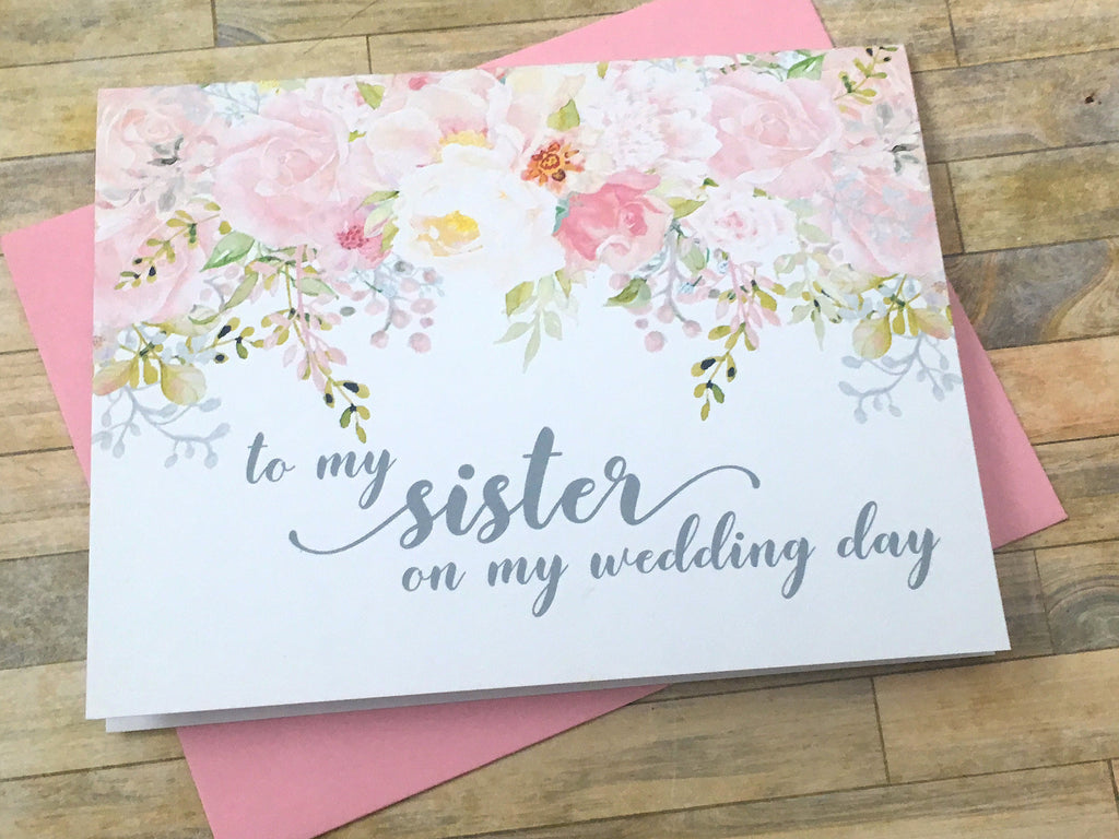 Grey and Pink To My Sister on My Wedding Day Card