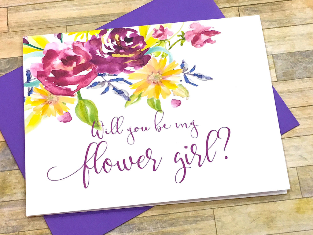 Purple Will You Be My Flower Girl Proposal Card