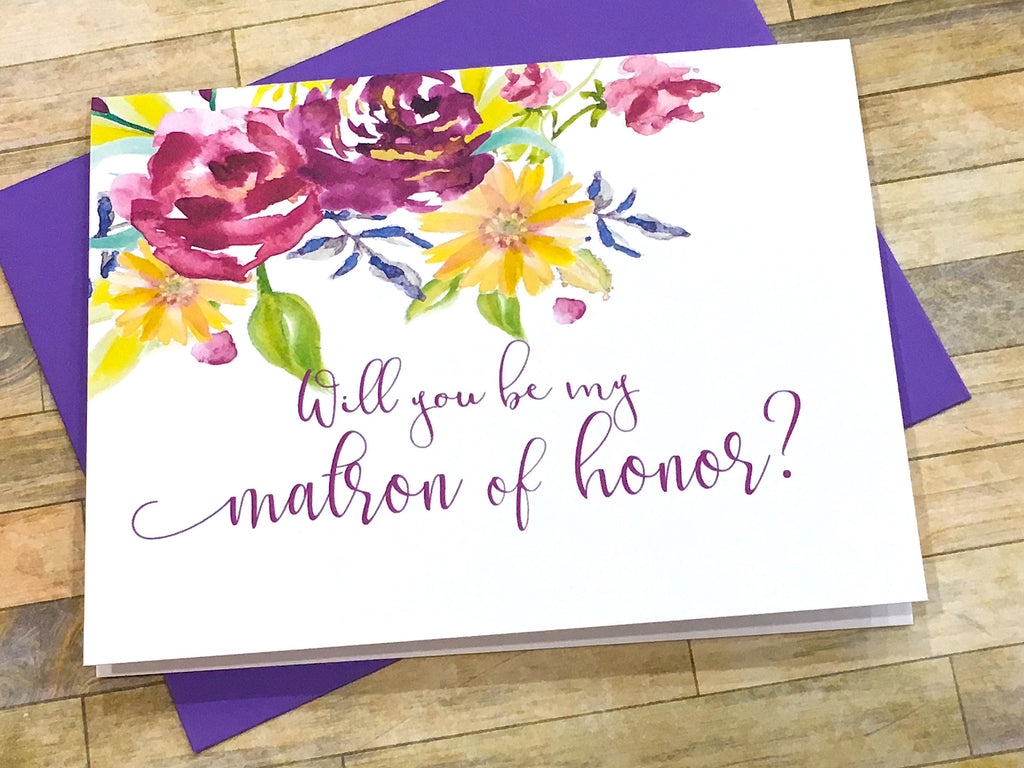 Purple Will You Be My Matron of Honor Proposal Card