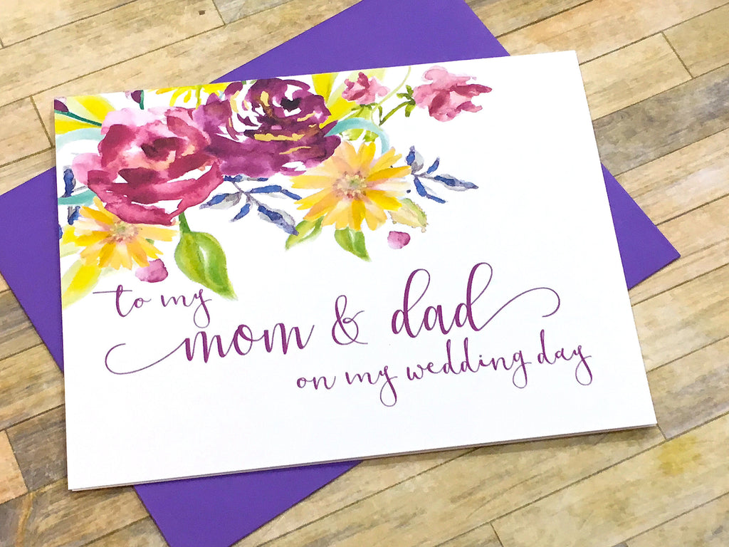 Mom and Dad on My Wedding Day Card Purple