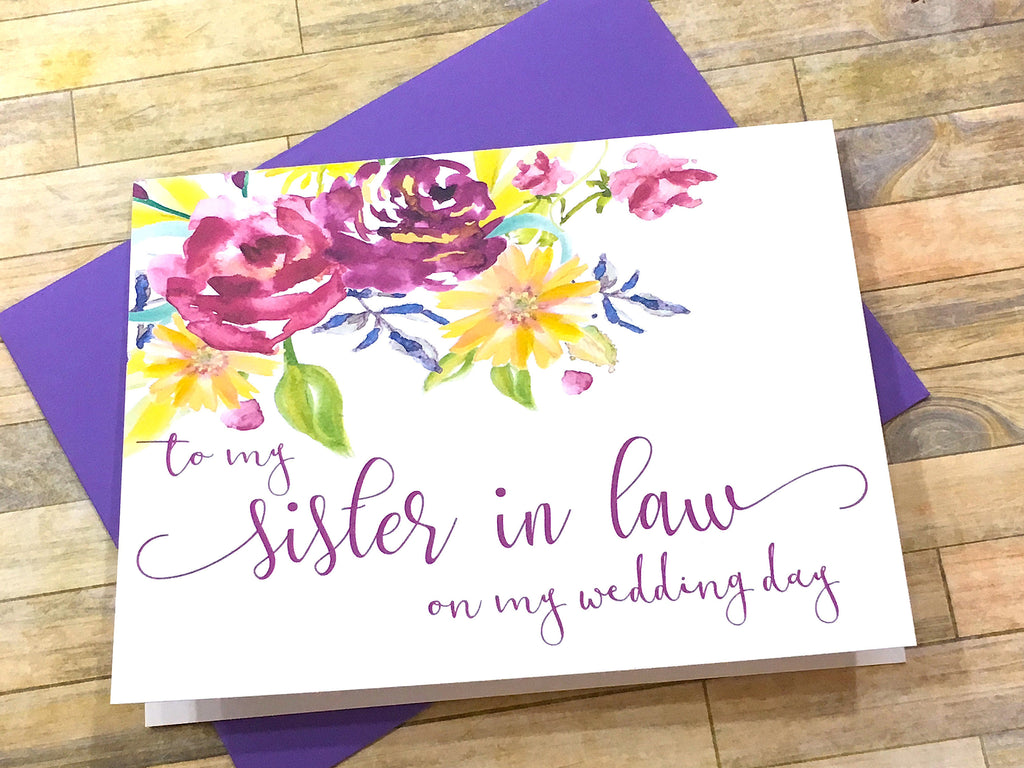 To My Sister in Law on My Wedding Day Card Purple
