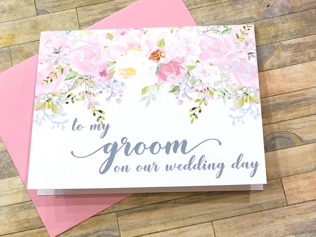 To My Bride / Groom on Our Wedding Day Pink and Grey