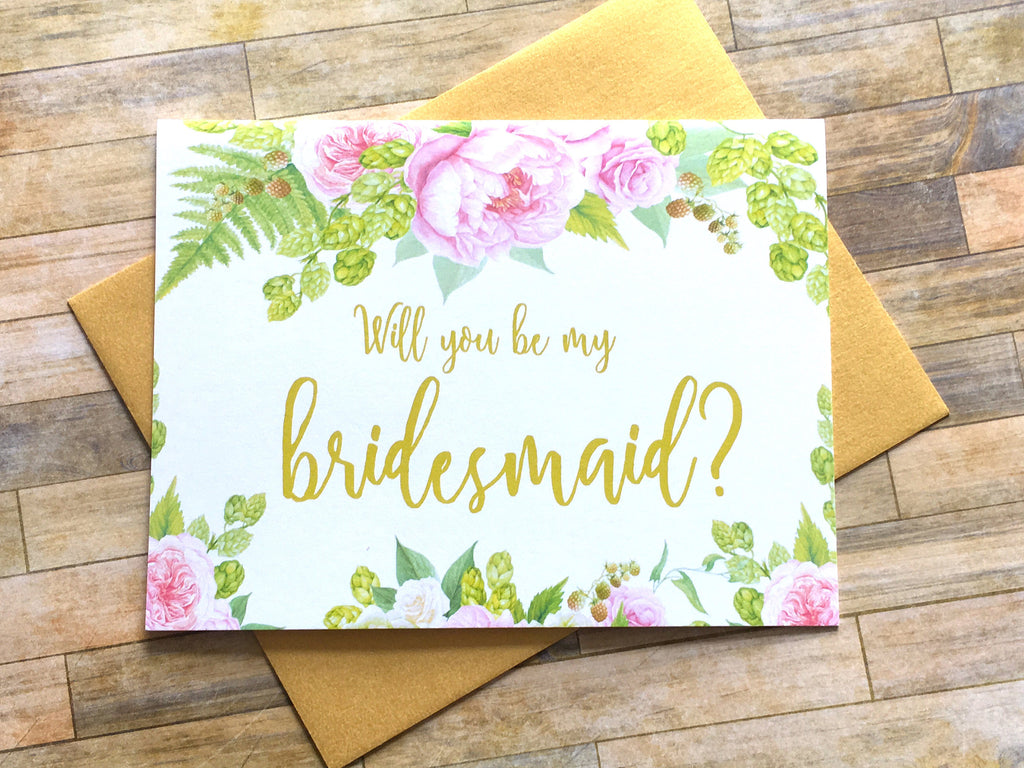 Gold and Pink Bridesmaid Proposal Card