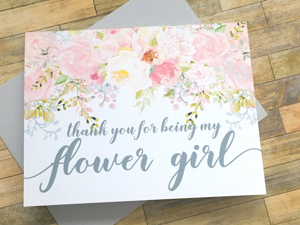 Pink and Grety Thank You for Being My Flower Girl Card
