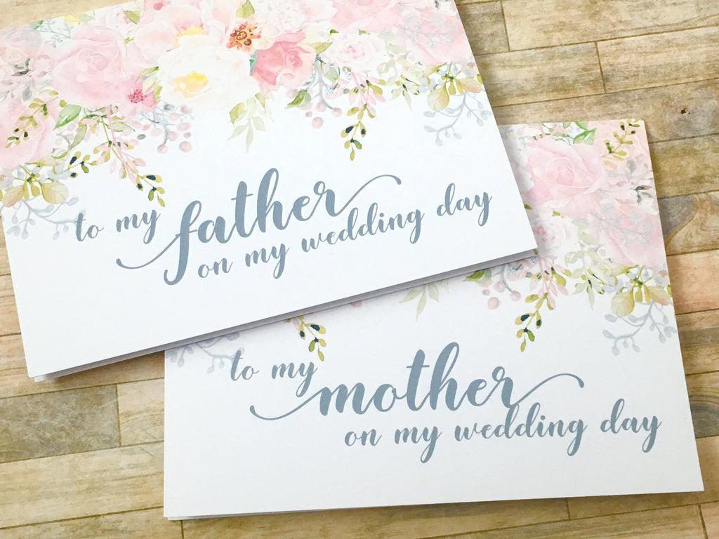 PGrey Pink Mother / Father on My Wedding Day Cards