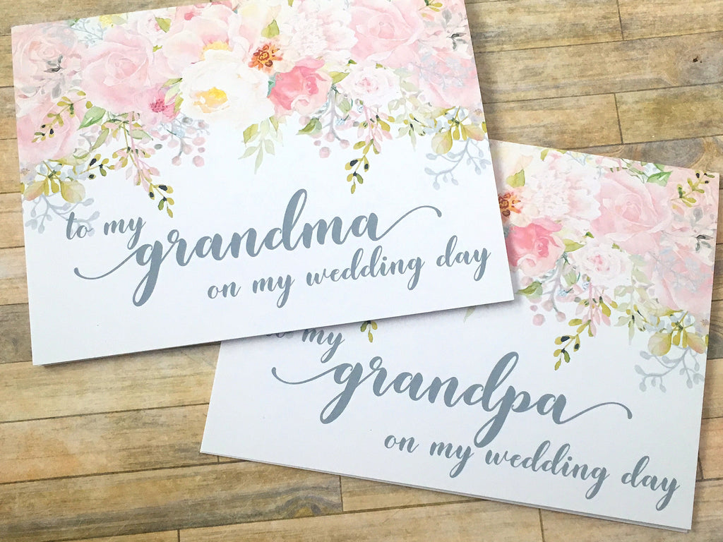 To My Grandma / Grandpa on My Wedding Day Card Pink and Grey