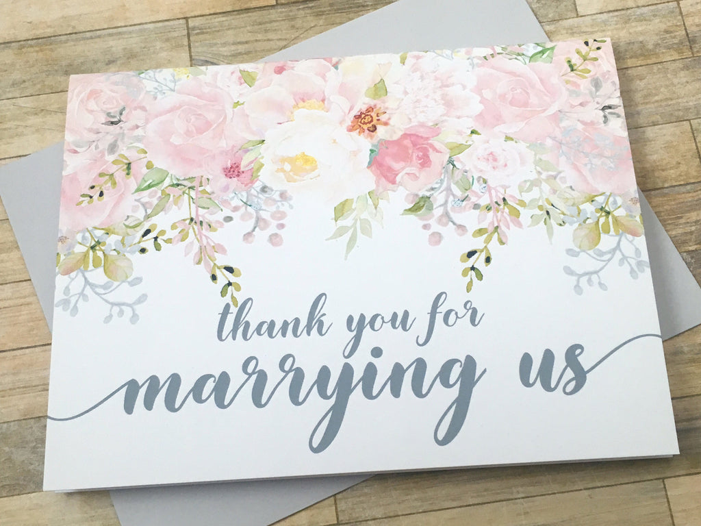 Officiant Thank You Card Pink and Grey