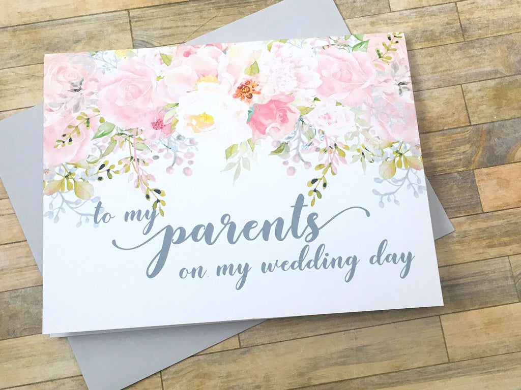 Pink and Grey To My Parents on My Wedding Day Card