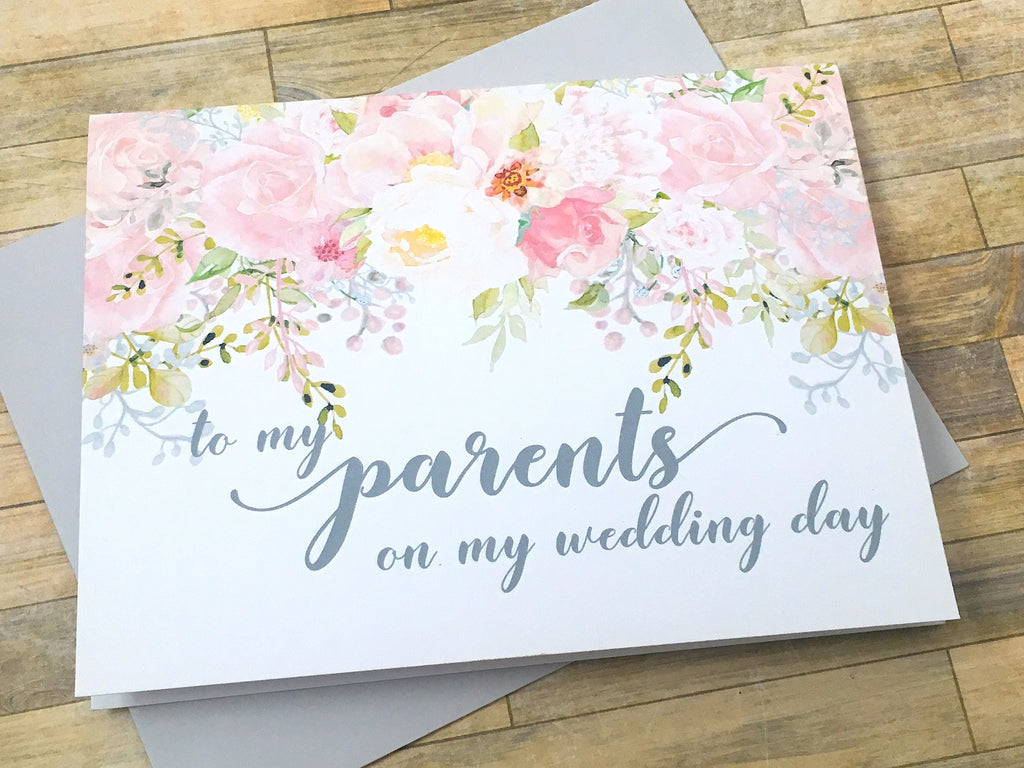 Pink and Grey To My Parents on My Wedding Day Card