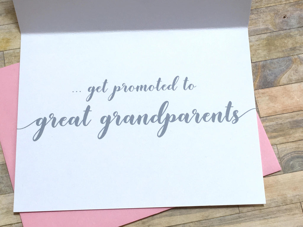 Pink and Grey Grandparents Get Promoted to Great Grandparents Card