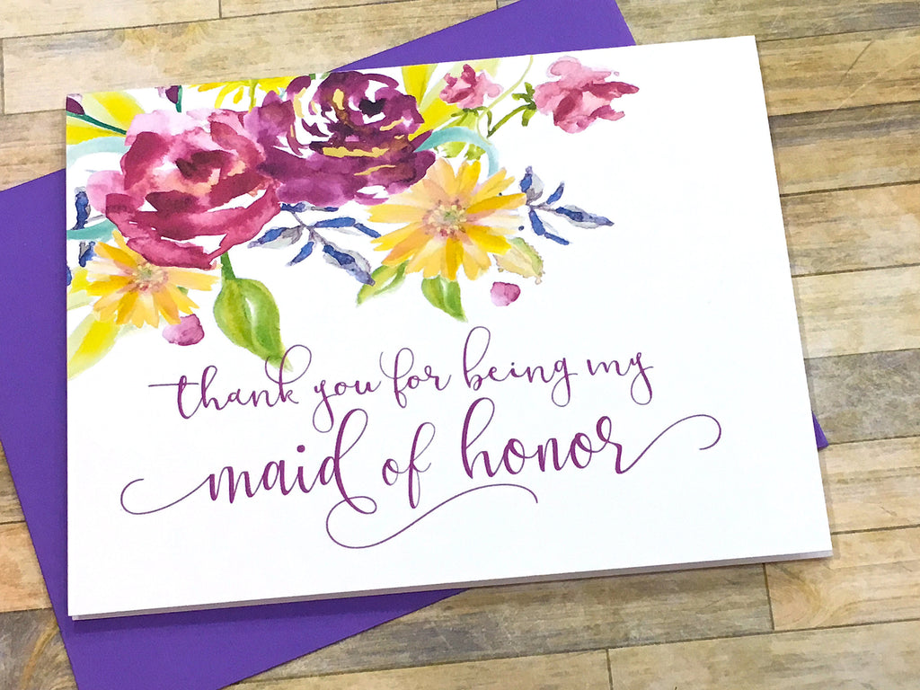 Matron of Honor Thank You Card Purple Floral