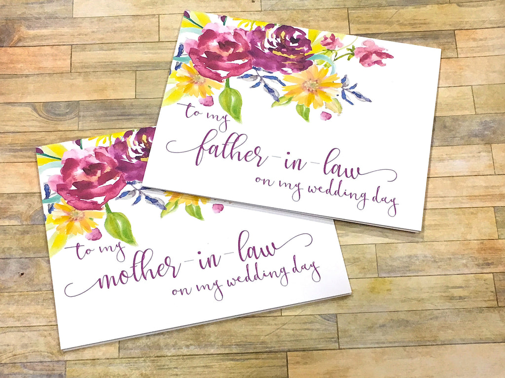 Mother / Father in Law on My Wedding Day Cards Purple
