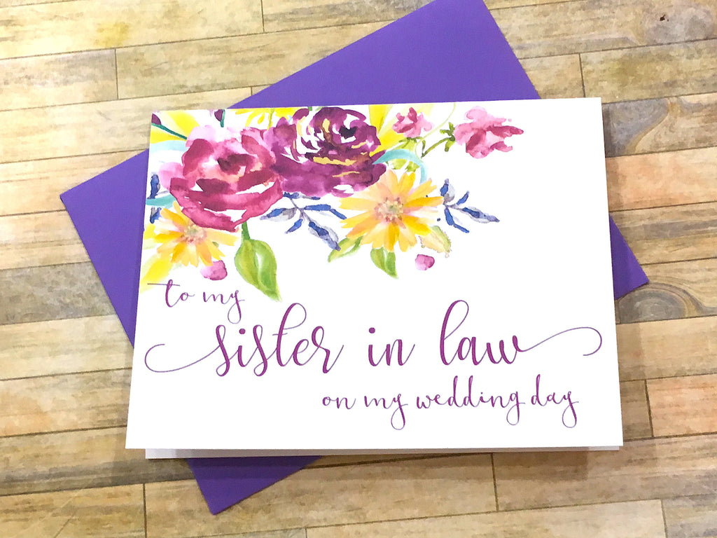To My Sister in Law on My Wedding Day Card Purple