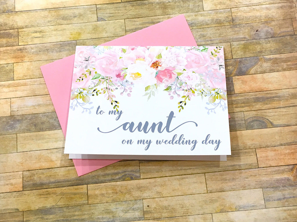 To My Aunt on My Wedding Day Card Pink and Grey