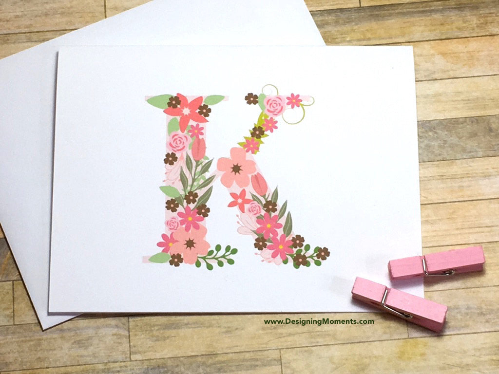 Large Floral Monogram Personalized Folded Note Cards