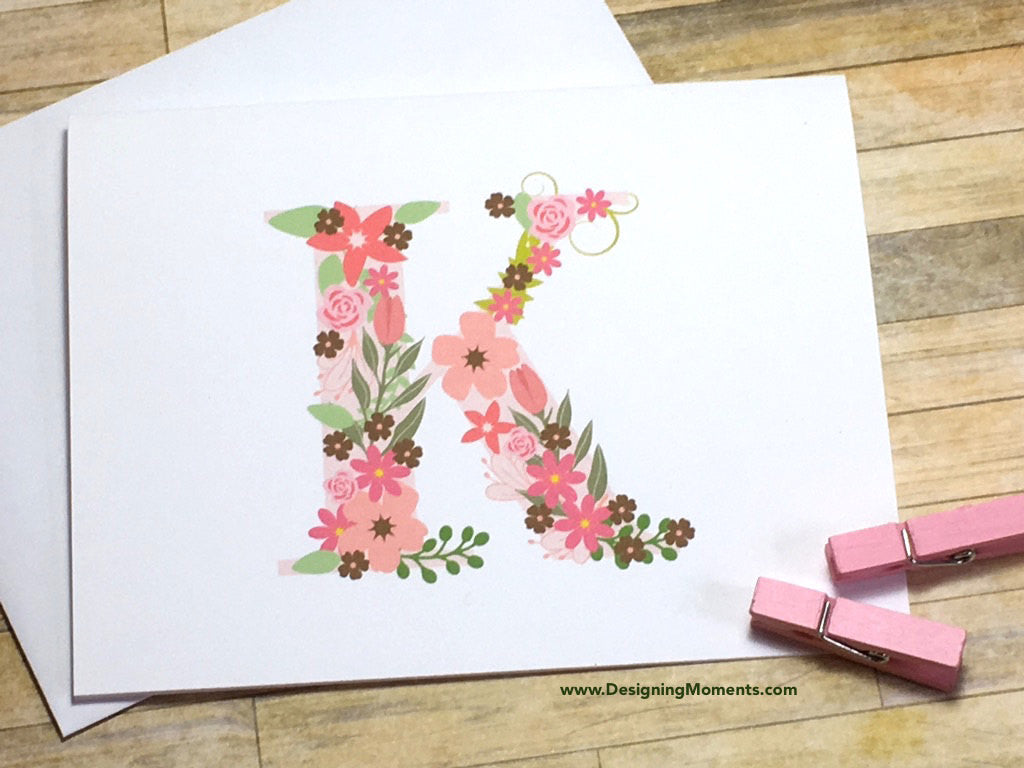 Large Floral Monogram Personalized Folded Note Cards