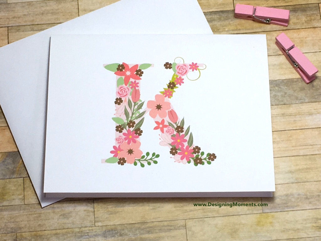 Large Floral Monogram Personalized Folded Note Cards