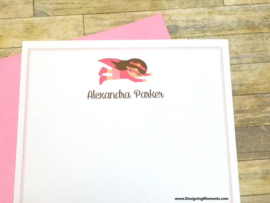 Super Hero Girls Pink Personalized Note Cards
