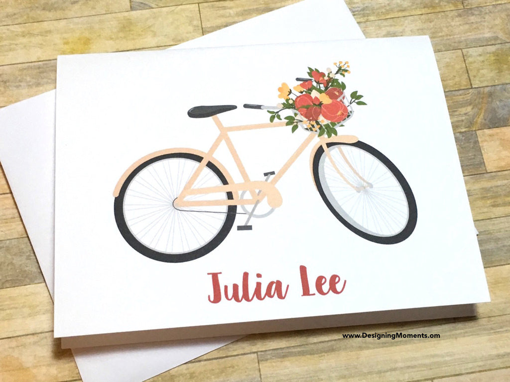 Bicycle with Flowers Personalized Note Cards