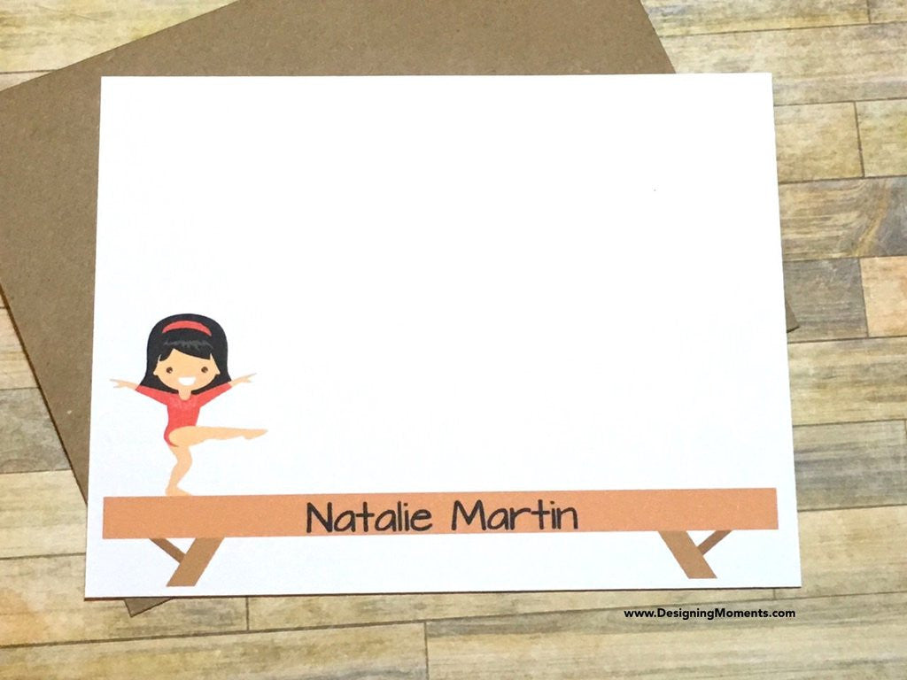 Little Gymnast Personalized Flat Cards - Choose Your Hair Color