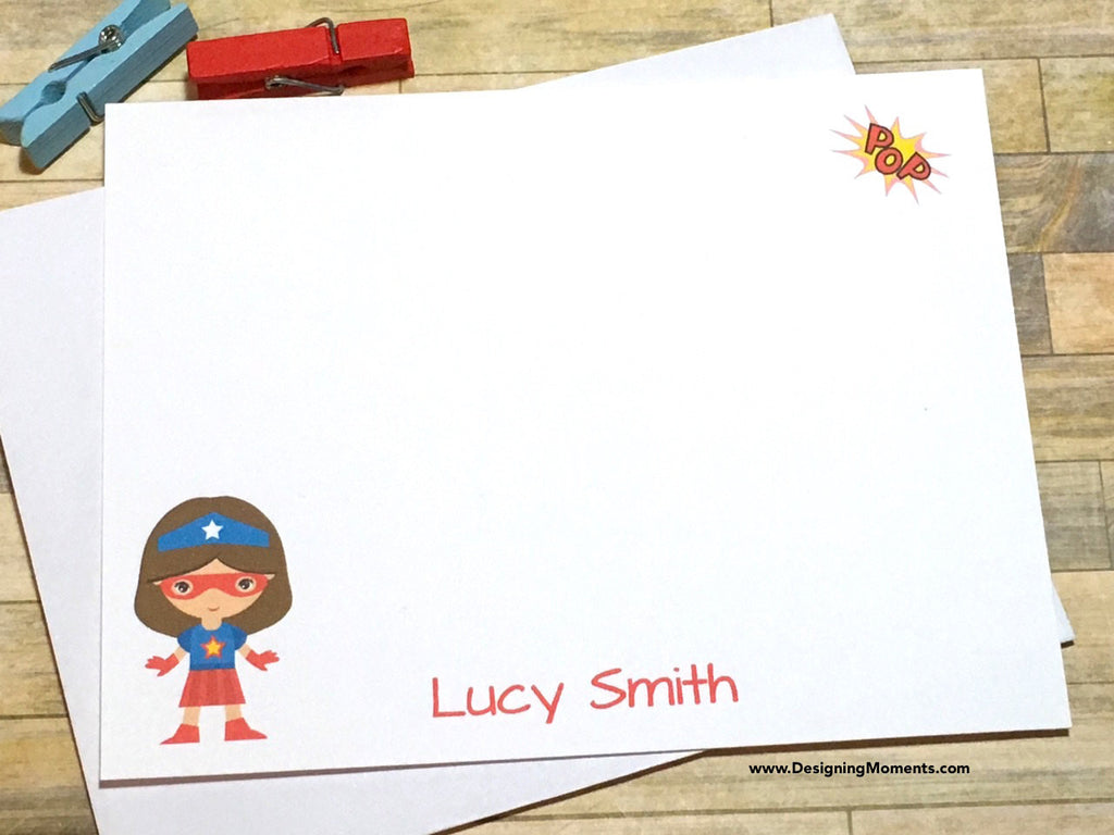 Girls Super Girl Personalized Note Cards