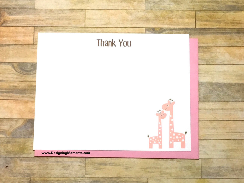 Mommy & Baby Pink Giraffes Thank You Cards