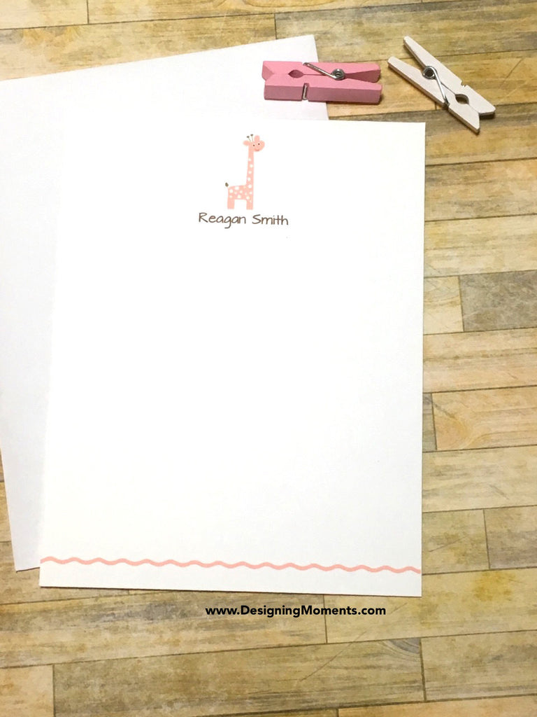Pink Giraffe Personalized Flat Cards