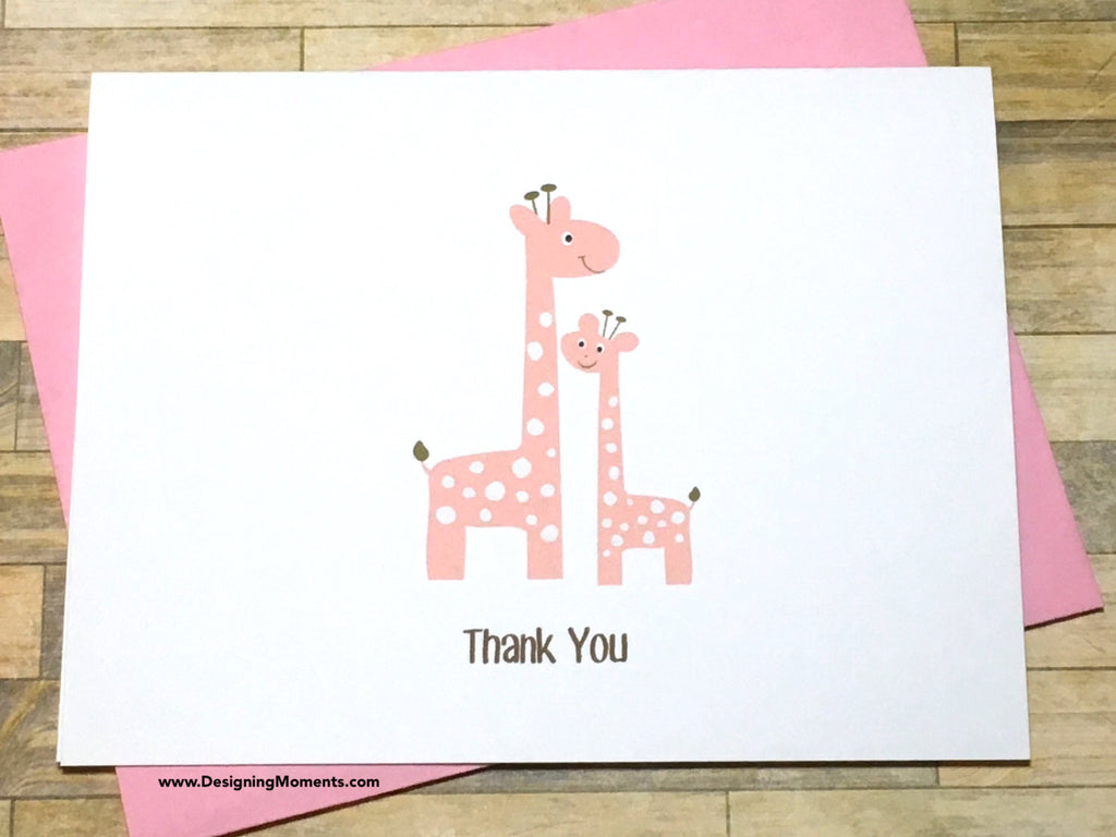 Pink Mommy and Me Giraffe Thank You Cards