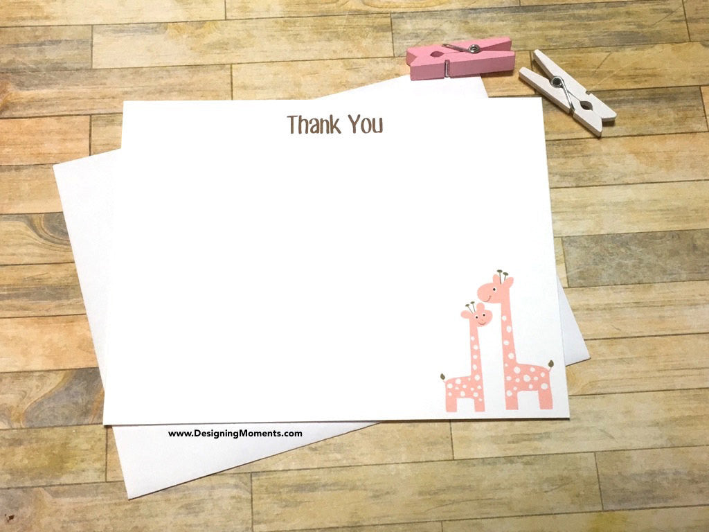 Mommy & Baby Pink Giraffes Thank You Cards