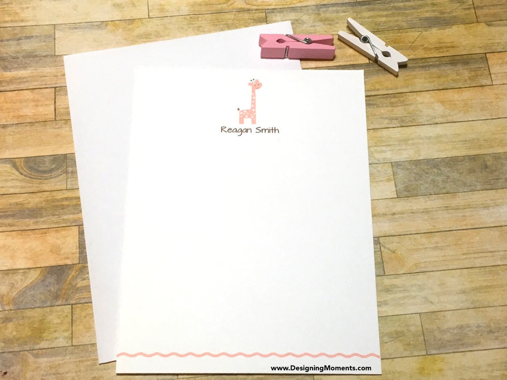 Pink Giraffe Personalized Flat Cards